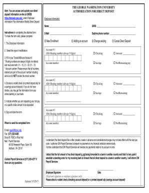 George Washington University Direct Deposit Authorization