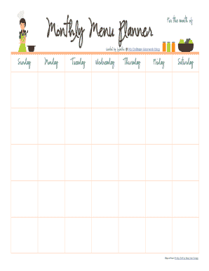 Month Monthly Menu Plannerly Menu Planner