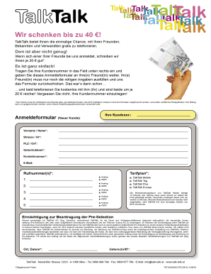 TalkTalk Empfehlungsaktionsformular