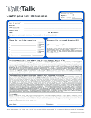 Contrat pour TalkTalk Business Agence