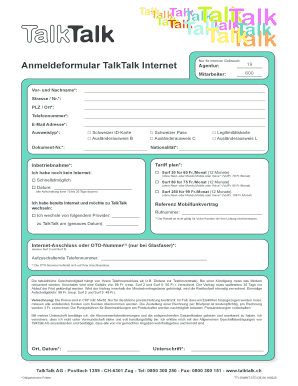 Anmeldeformular TalkTalk Internet Agentur