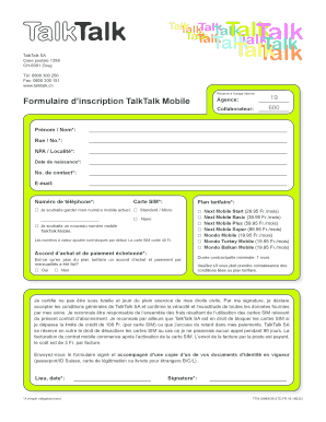 Formulaire d’inscription TalkTalk Mobile