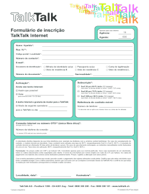 Formulário de inscrição TalkTalk Internet