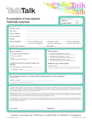 Formulaire d’inscription TalkTalk Internet