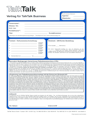 Vertrag für TalkTalk Business Agentur