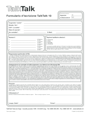 Formulario d’iscrizione TalkTalk