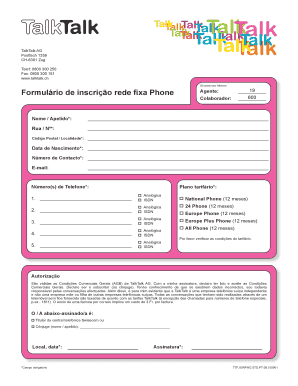 Formulário de inscrição rede fixa