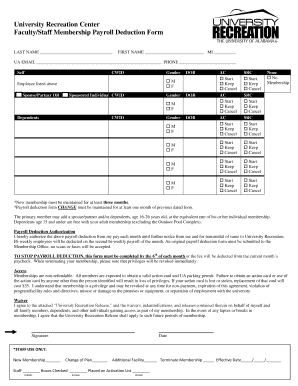 University Recreation Center Membership Payroll Deduction Form
