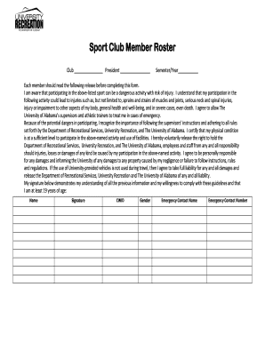 University of Alabama Sport Club Member Roster