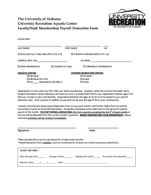 University Recreation Aquatic Center Membership Payroll Deduction Form