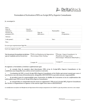 Formulaire d'Activation d'IPA ou Script/MT4 Experts Consultants