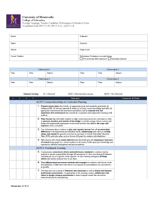 Foreign Language Teacher Candidate Performance Evaluation Form