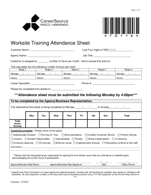 Worksite Training Attendance Sheet