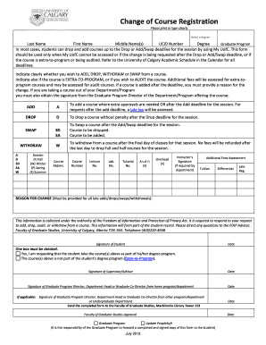 University of Calgary Course Registration Change Form