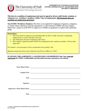 University of Utah Health Sciences Confidentiality Agreement