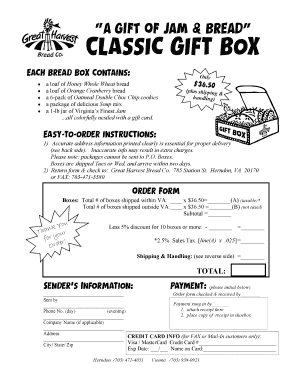 Great Harvest Bread Co Gift Order Form