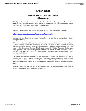 APPENDIX D WASTE MANAGEMENT PLAN Example - cispri