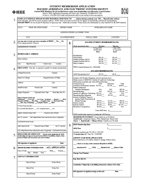 IEEE Aerospace and Electronic Systems Society Student Membership Application