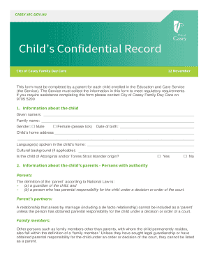 Child’s Confidential Record Form