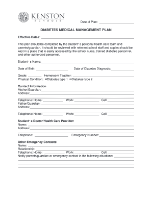 Diabetes Medical Management Plan