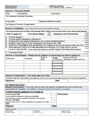 Free School Meals and Schoolwear Assistance Application