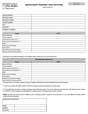 Abroad Money Transfers - Bank Data Form