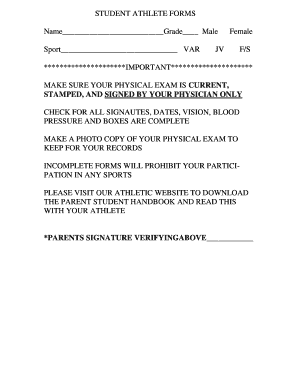 Student Athlete Physical Examination Form