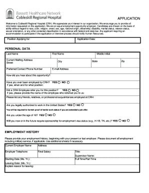 Cobleskill Regional Hospital Employment Application