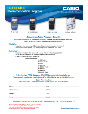 Casio Calculator Recommendation Program Form
