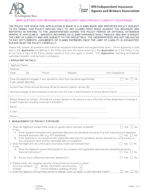 Application for Information Security and Privacy Liability Coverage