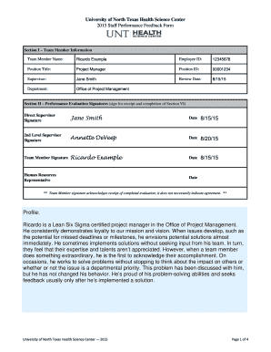 University of North Texas Staff Performance Feedback Form