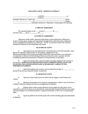 Exclusive Agent Musician Contract
