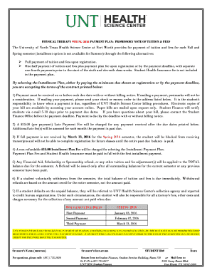 Physical Therapy Spring 2016 Payment Plan Promissory Note