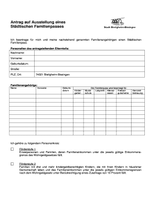 Antrag auf Ausstellung eines Städtischen Familienpasses
