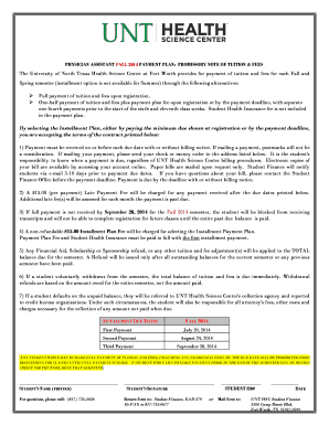 Physician Assistant Fall 2014 Payment Plan Promissory Note