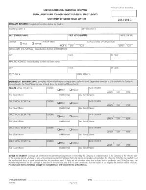 University of North Texas Student Dependent Insurance Enrollment Form