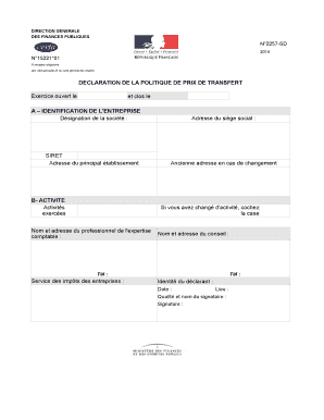 Déclaration de la politique de prix de transfert