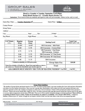 Ecuador Tuesday, September 9 at 8:30pm Brazil Bench Section 112 Ecuador Bench Section 114 Instructions: Form must be filled out completely and signed or order will not be accepted