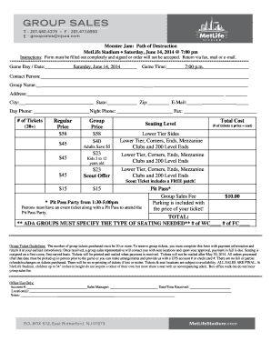 Monster Jam Group Ticket Order Form
