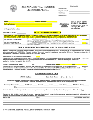 Nevada Dental Hygiene License Renewal Form