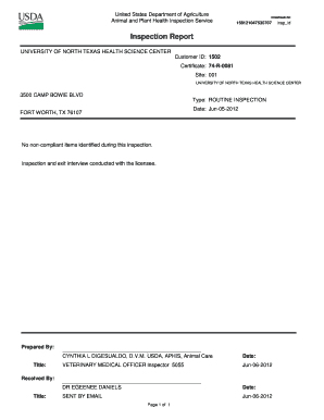 USDA Animal Inspection Report