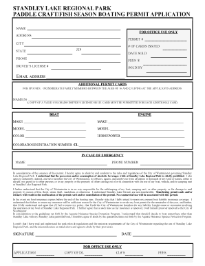 Standley Lake Boating Permit Application
