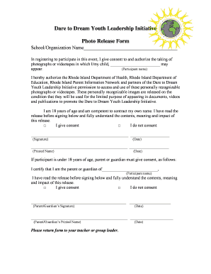 Dare to Dream Youth Leadership Initiative Photo Release Form