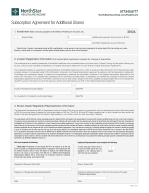 NorthStar Healthcare Subscription Agreement for Additional Shares