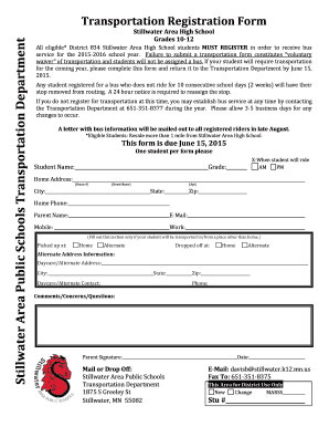 Transportation Registration Form