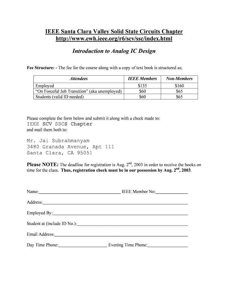 Fillable Online Ewh Ieee Introduction To Analog IC Design Fax Email