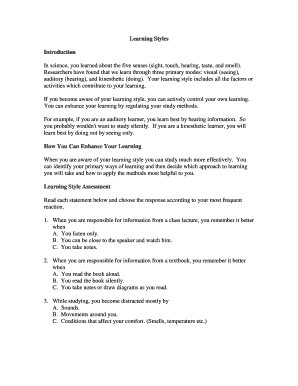 Learning Style Assessment Form