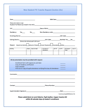 Student FTE Transfer Request Form