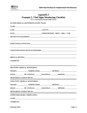 OSHA Vital Signs Monitoring Checklist