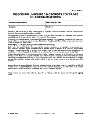 Mississippi Uninsured Motorists Coverage Selection/Rejection Form